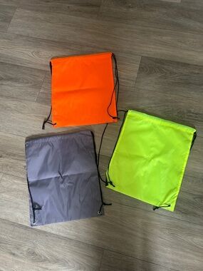 NWOT‎ Reflective Drawstring Gym Bag - Orange, Neon Yellow, Gray (Set of 3)